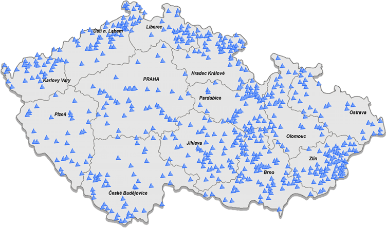 Mapa ČR - bezdrátové body